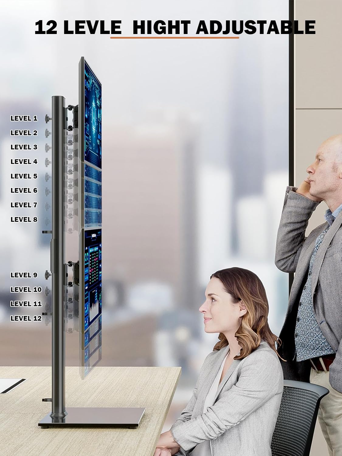 Dual Monitor Stand - Vertical Stack Screen Free-Standing Monitor Riser