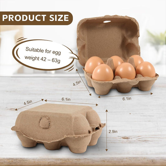 40 Pack Half Dozen Egg Cartons Bulk 6 Count, Empty Natural Paper Pulp 
