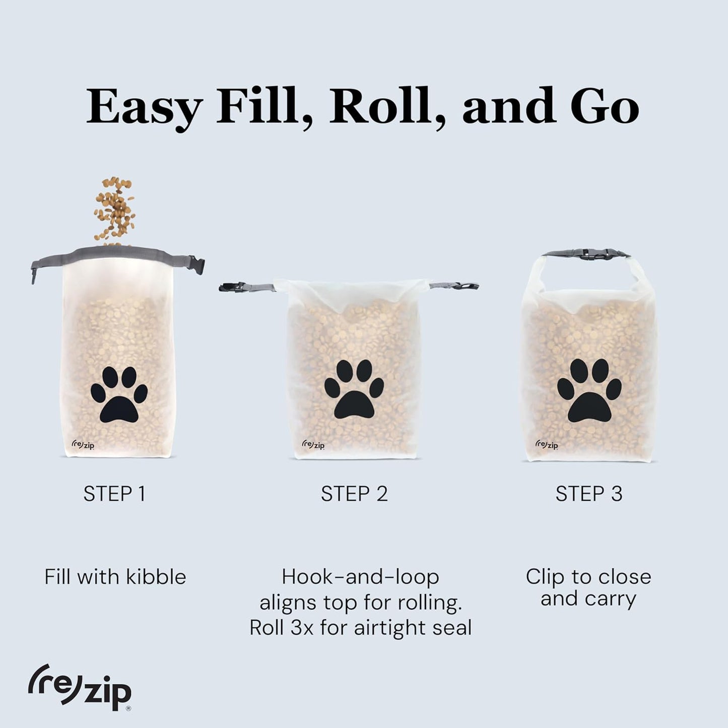 (re)zip Roll Top Pet Food Storage Bag (14-Cup) | BPA-Free, Food Grade,