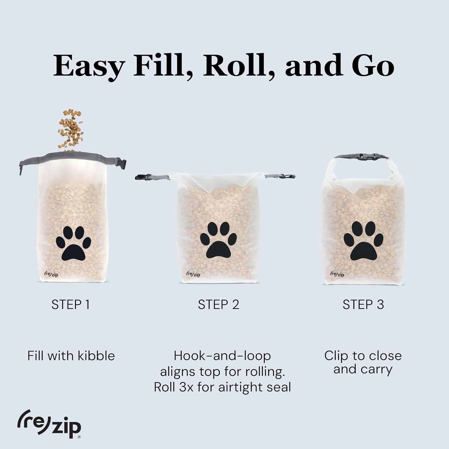 (re)zip Roll Top Pet Food Storage Bag (14-Cup) | BPA-Free, Food Grade,