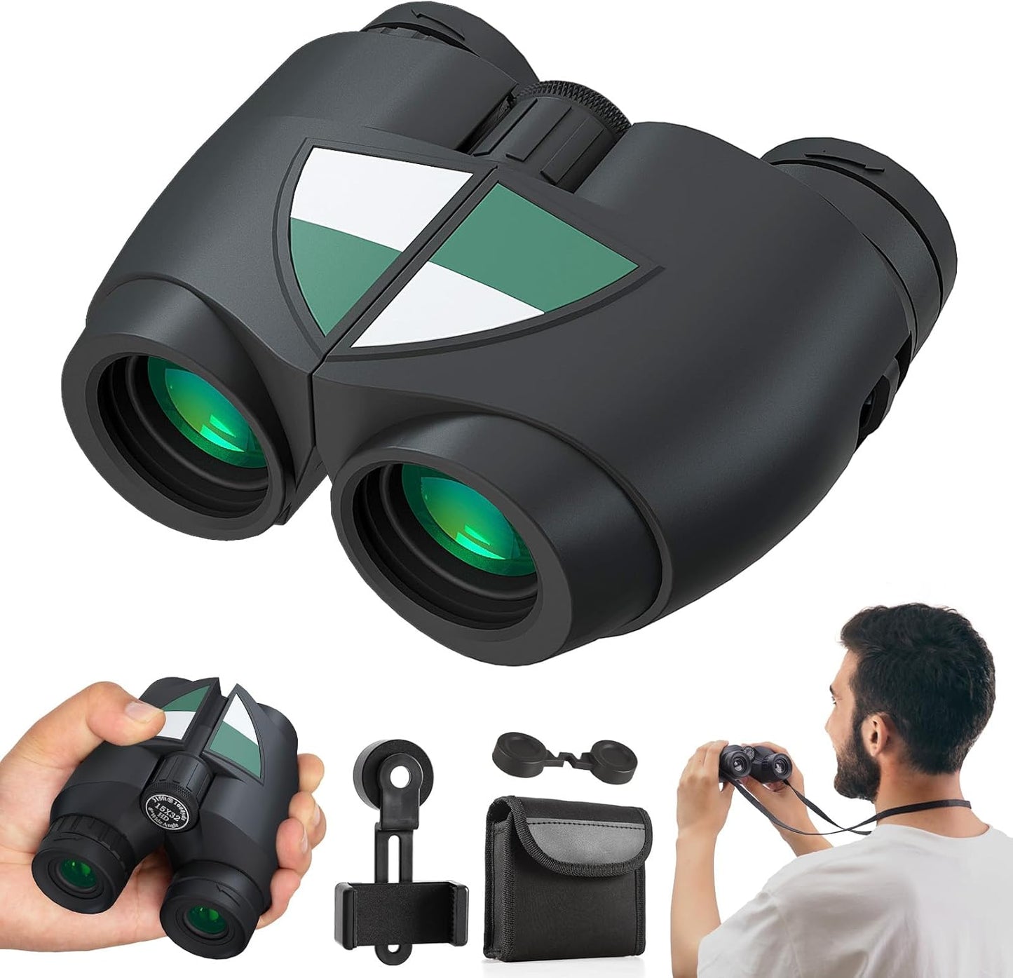 15x32 Compact Binoculars for Adults, High Power Lightweight Small Bino