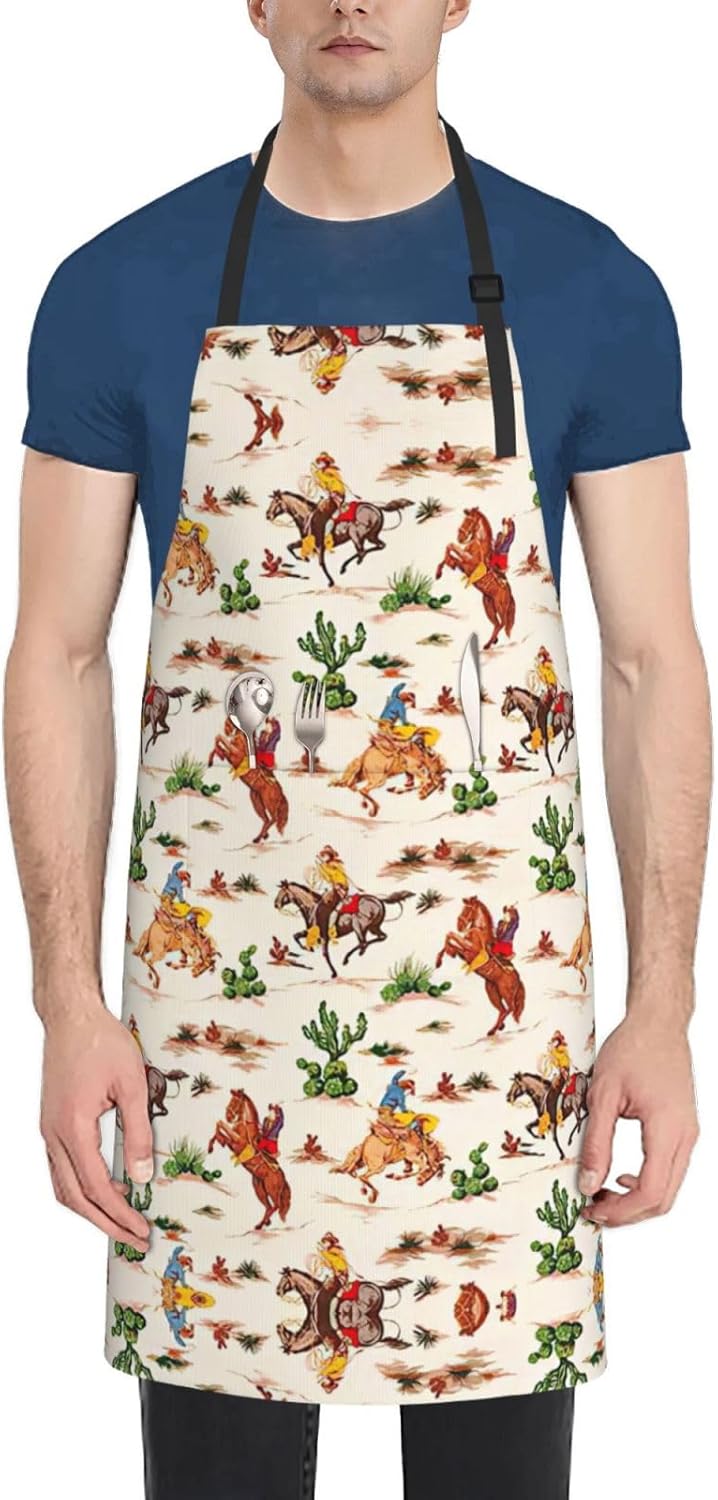 Cowboy Ride Horse Print Laundry apron 28x33 In Waterproof Kitchen Apron with Pockets for Cooking Baking