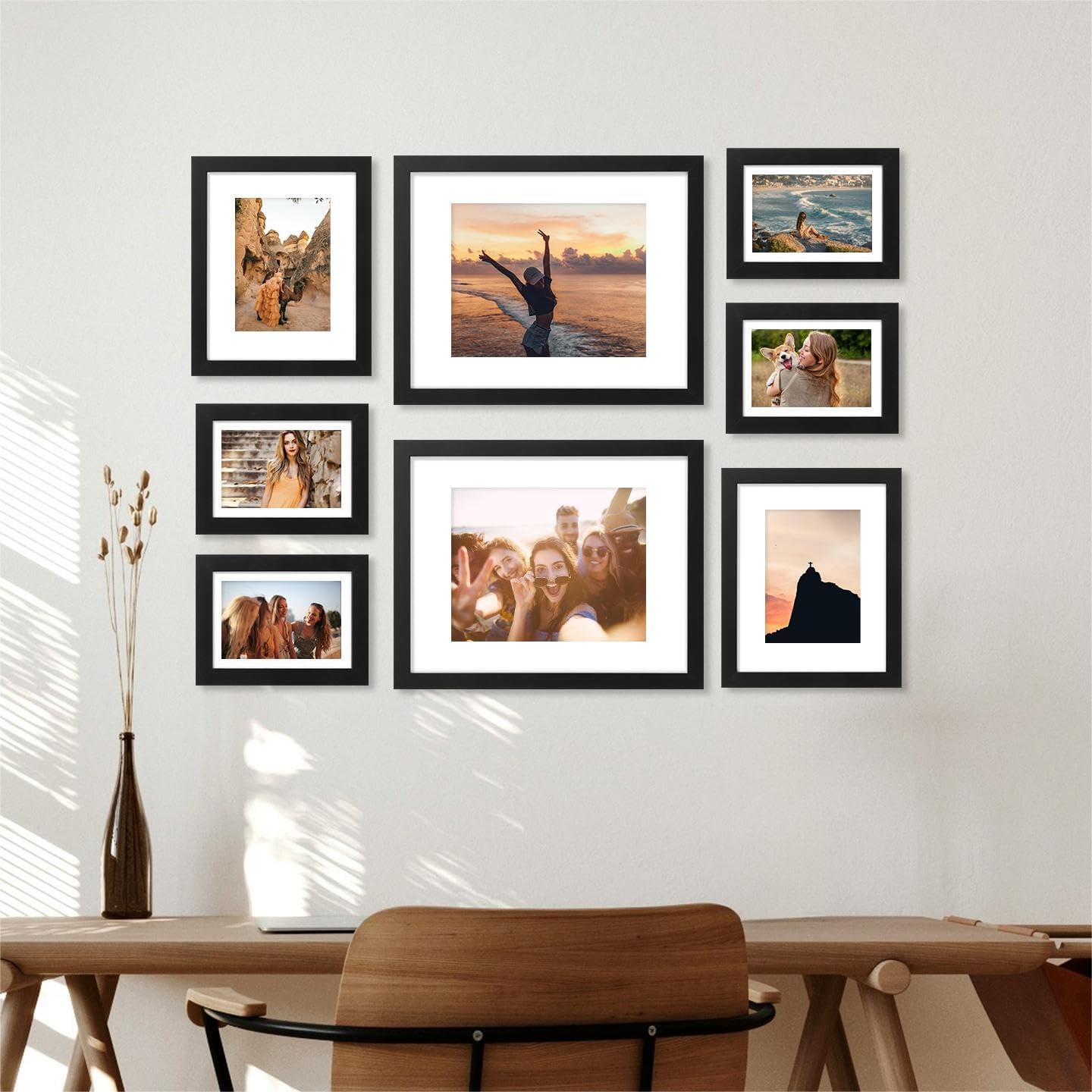 decorUhome 8x10 Picture Frame, Display Pictures 5x7 with Mat or 8x10 without Mat, Wall & Tabletop Display Photo Frame, Black, 1 Pack