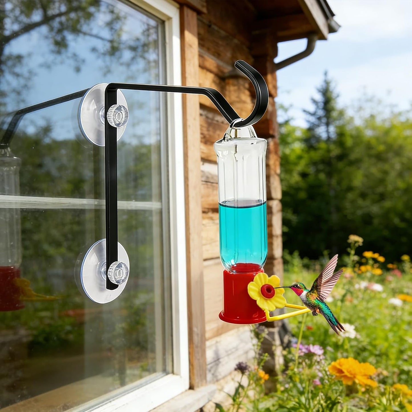 2 Pcs Hanging Humming Birds Feeder for Outdoors 2.3OZ Small Recycled Plastic Humming Bird Feeders with Strong Suction Cups Hangers Ant & Bee Proof - Ideal Garden Gift (2 PCS)