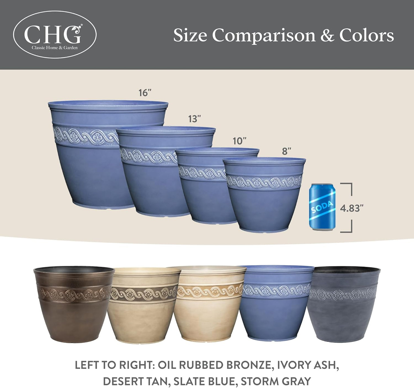 Classic Home and Garden Corinthian Resin Planter Pot - Outdoor & Indoo