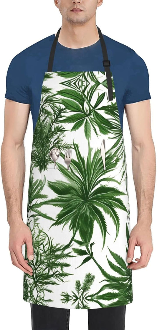 Flowering Herbs and Herbaceous Plants print Waterproof apron with pocket adjustable cooking apron for adult kitchen bibs to bake