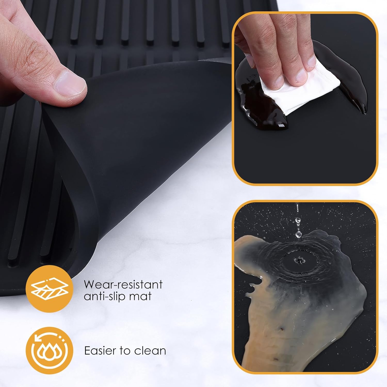 Silicone Coffee Mat with Raised Edges, , 24'' x 16'', Bar Mat for Coun