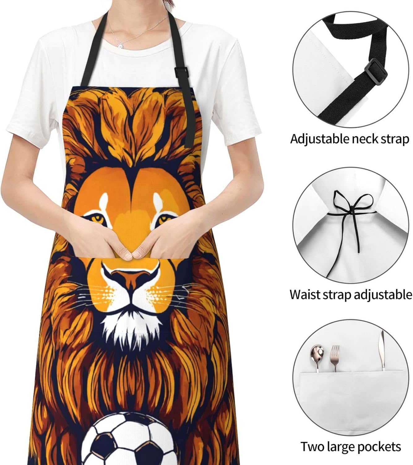 Cool Lion Print Laundry apron 28x33 In Waterproof Kitchen Apron with Pockets for Cooking Baking