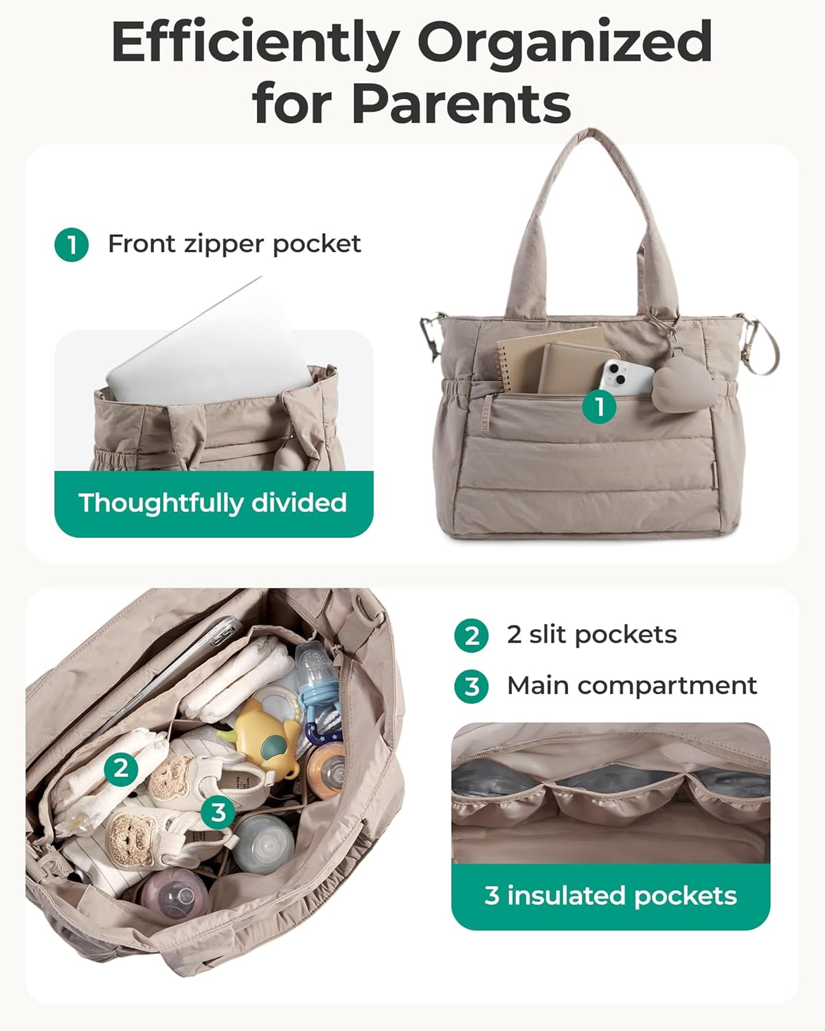 BAGSMART Diaper Bag Tote, Hospital Bag for Labor Delivery, Puffy Mater