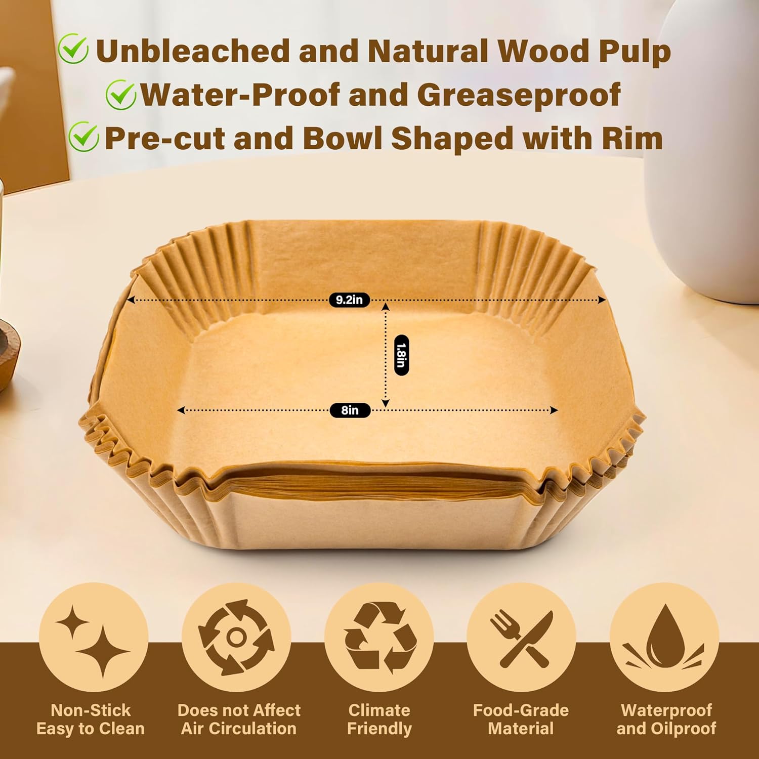 Air Fryer Liners Disposable, 125Pcs Parchment Paper, 8 Inch Non-stick 