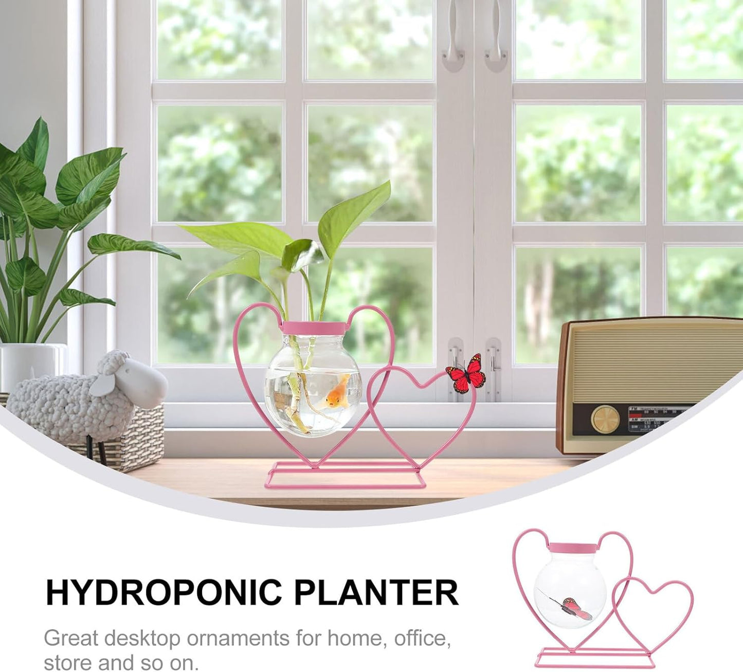 PRETYZOOM Glass Hydroponics Planter Vase with Iron Stand, Desktop Flow
