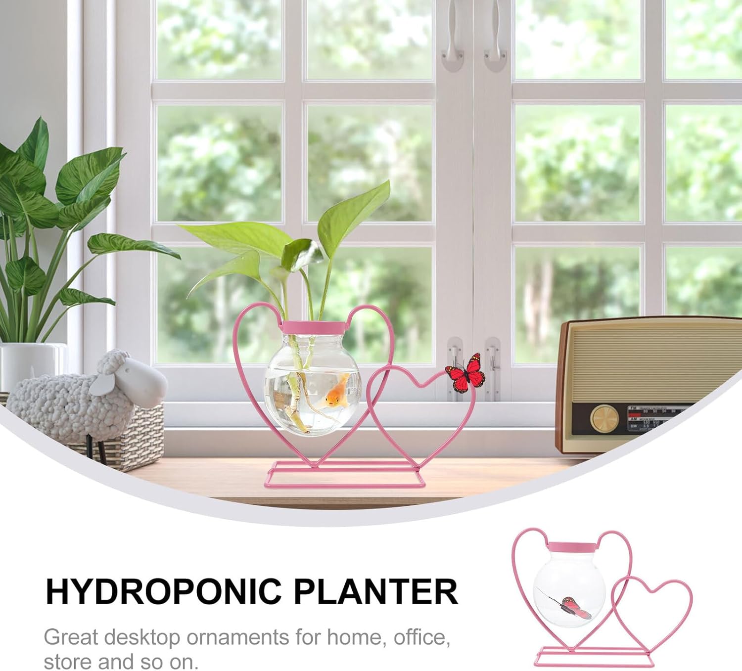 PRETYZOOM Glass Hydroponics Planter Vase with Iron Stand, Desktop Flow