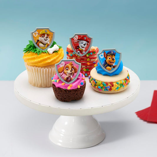 DecoPac Paw Patrol Reporting For Duty Rings, Cupcake Decorations Featuring Chase, Marshall, Skye, And Rubble - 24 Pack