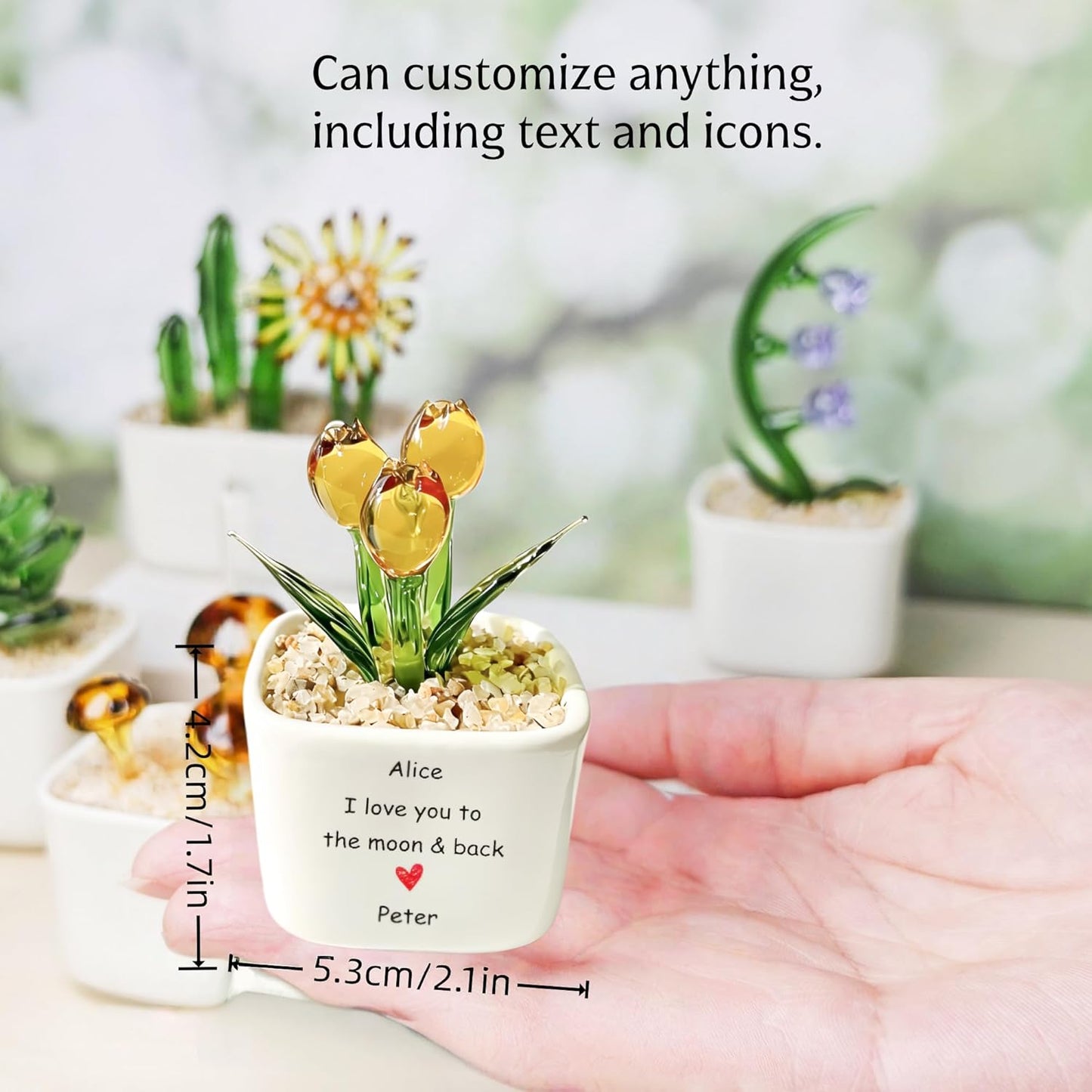 Personalized Glass Tulip Gift for Mom, Handmade Blown Everlasting Flow