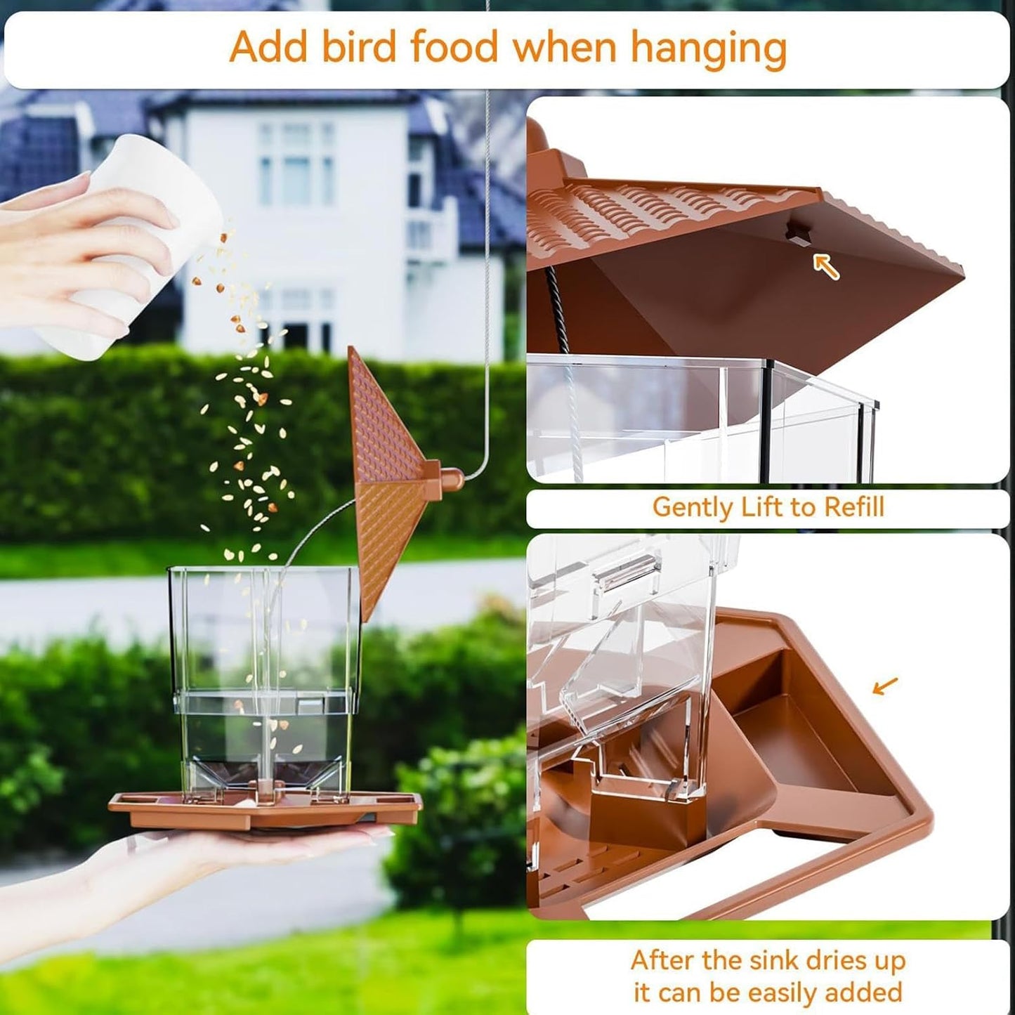 Bird Feeder Hangable, Refillable Water Bowl, Squirrel Proof Window, Du