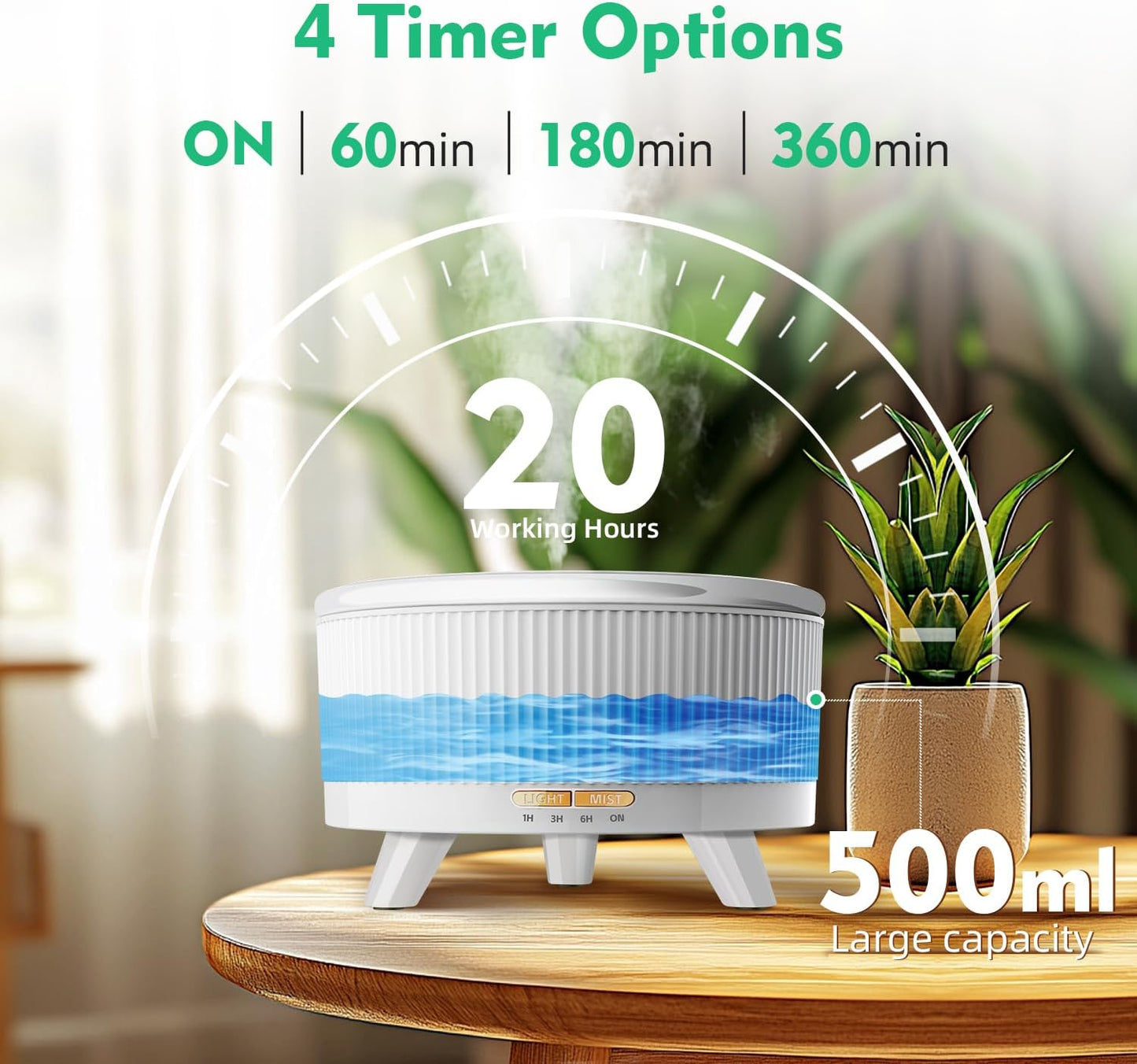 20-Hour Long-Lasting Aromatherapy, 500ML Large Essential Oil Diffuser: