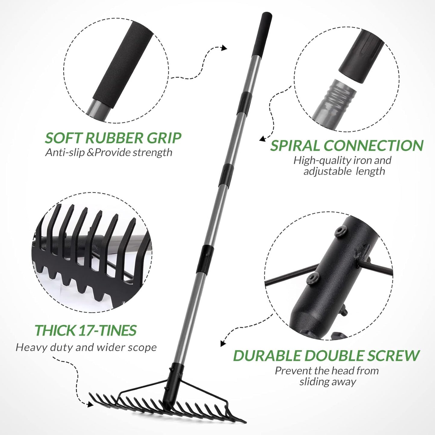 Walensee 5.4FT Bow Rake Heavy Duty Garden Rake with Stainless Steel Ha