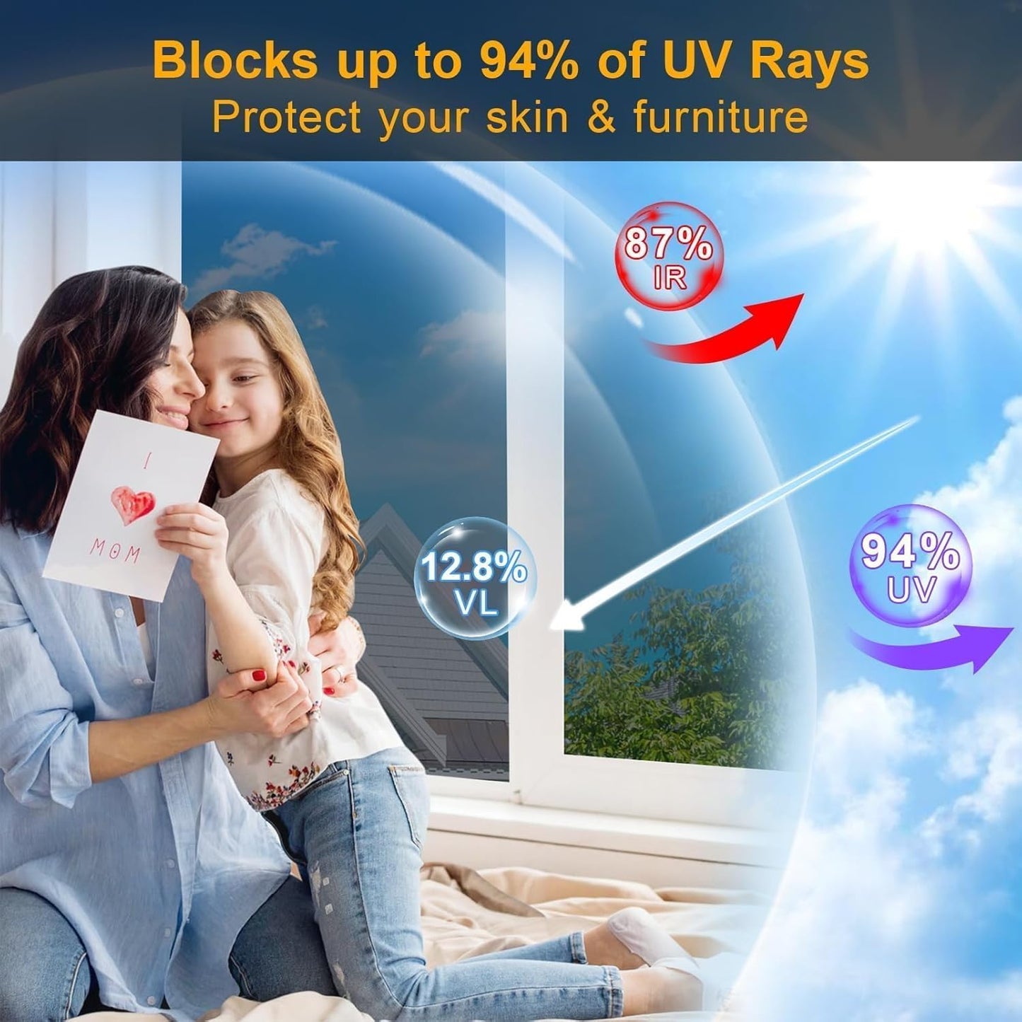 One Way Daytime Window Privacy Film See Out Not in, Window Tint for Home, Reflective Mirror Glass Windows Coverings Sun Heat UV Blocking, Black-Silver, 17.5" X 78.7"