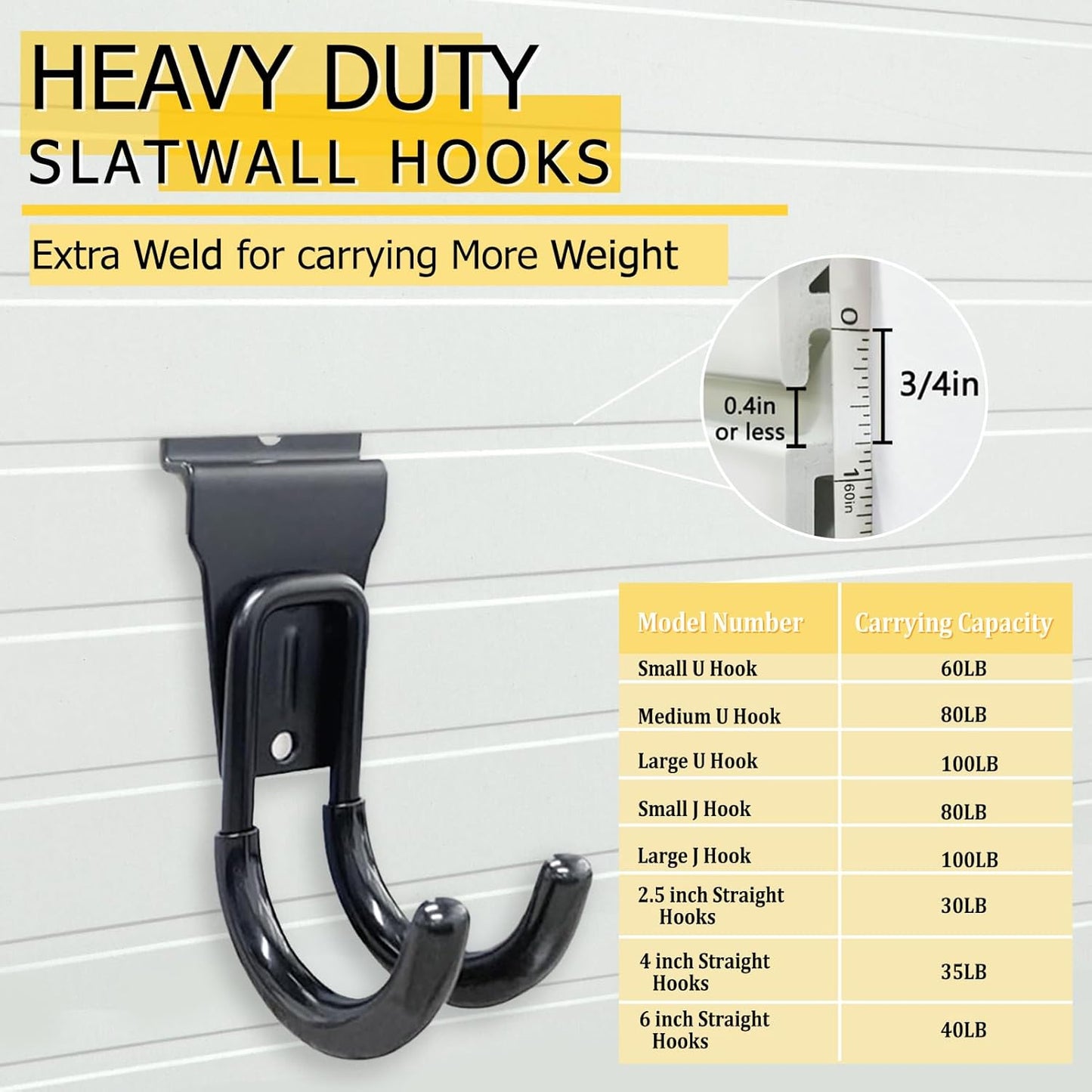 Slatwall Accessories, 22 Pack Heavy Duty Steel Slatwall Hooks, Multi-Size Slat Wall Hanging Hooks for Ladders, Bikes, Garage and Garden Tools (ProSlat & Slatwall Panel Compatible)