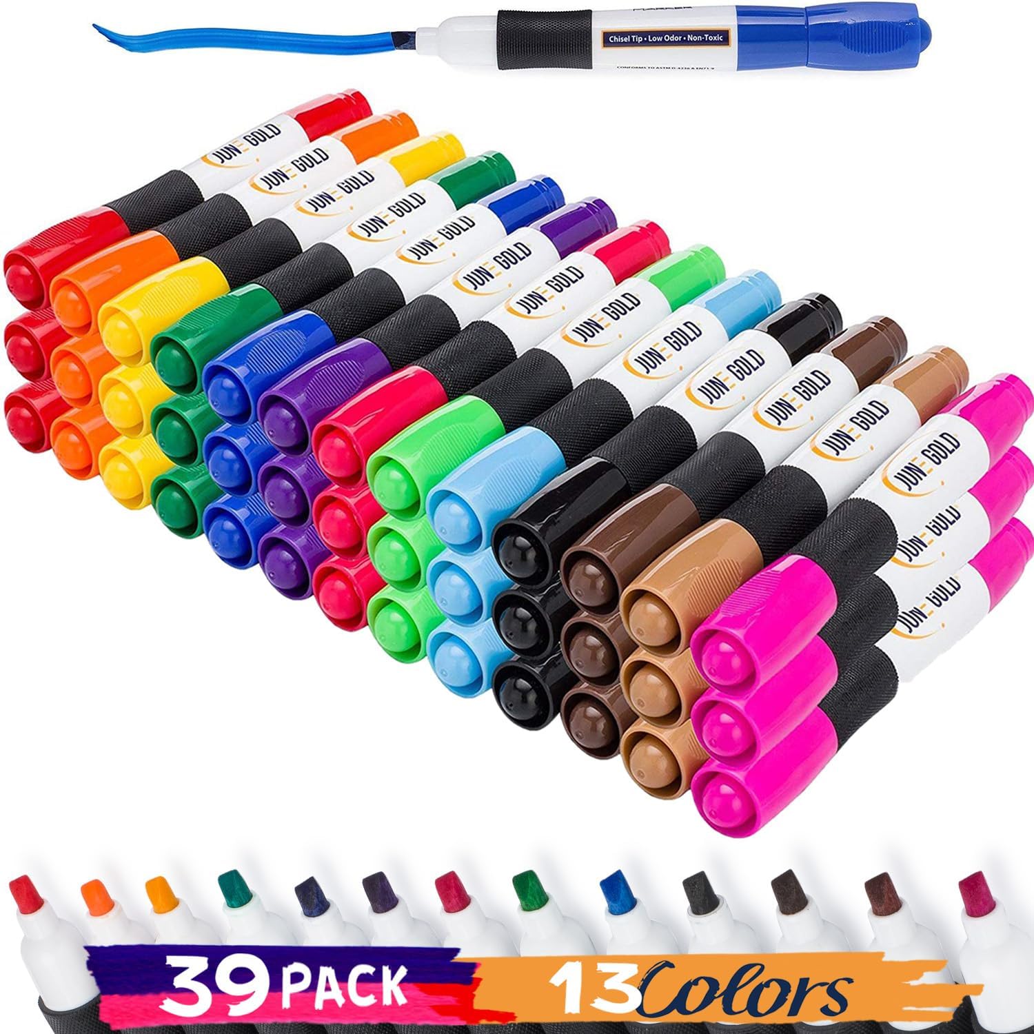 June Gold 39 Assorted Colored Dry Erase Whiteboard Markers, 13 Unique 