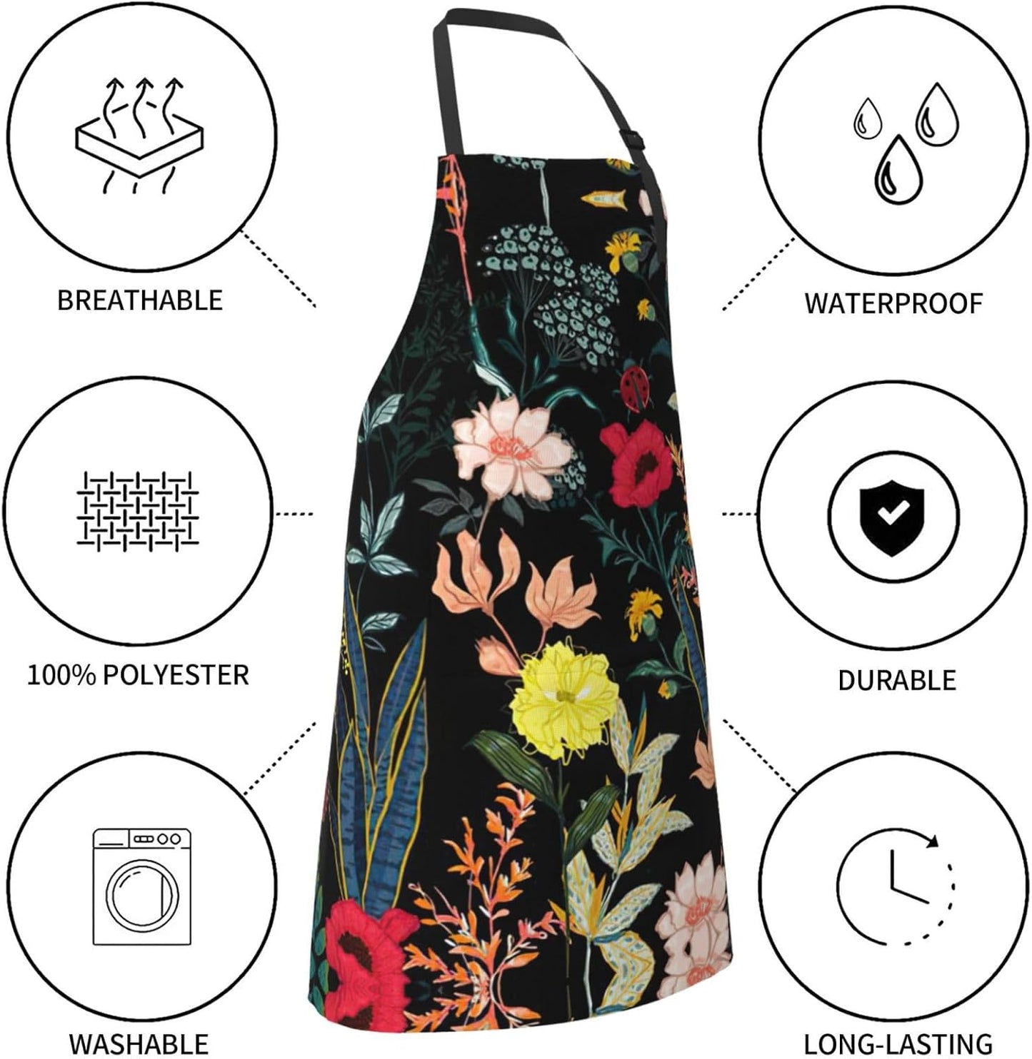 Colorful Boho Floral Print Laundry apron 28x33 In Waterproof Kitchen Apron with Pockets for Cooking Baking