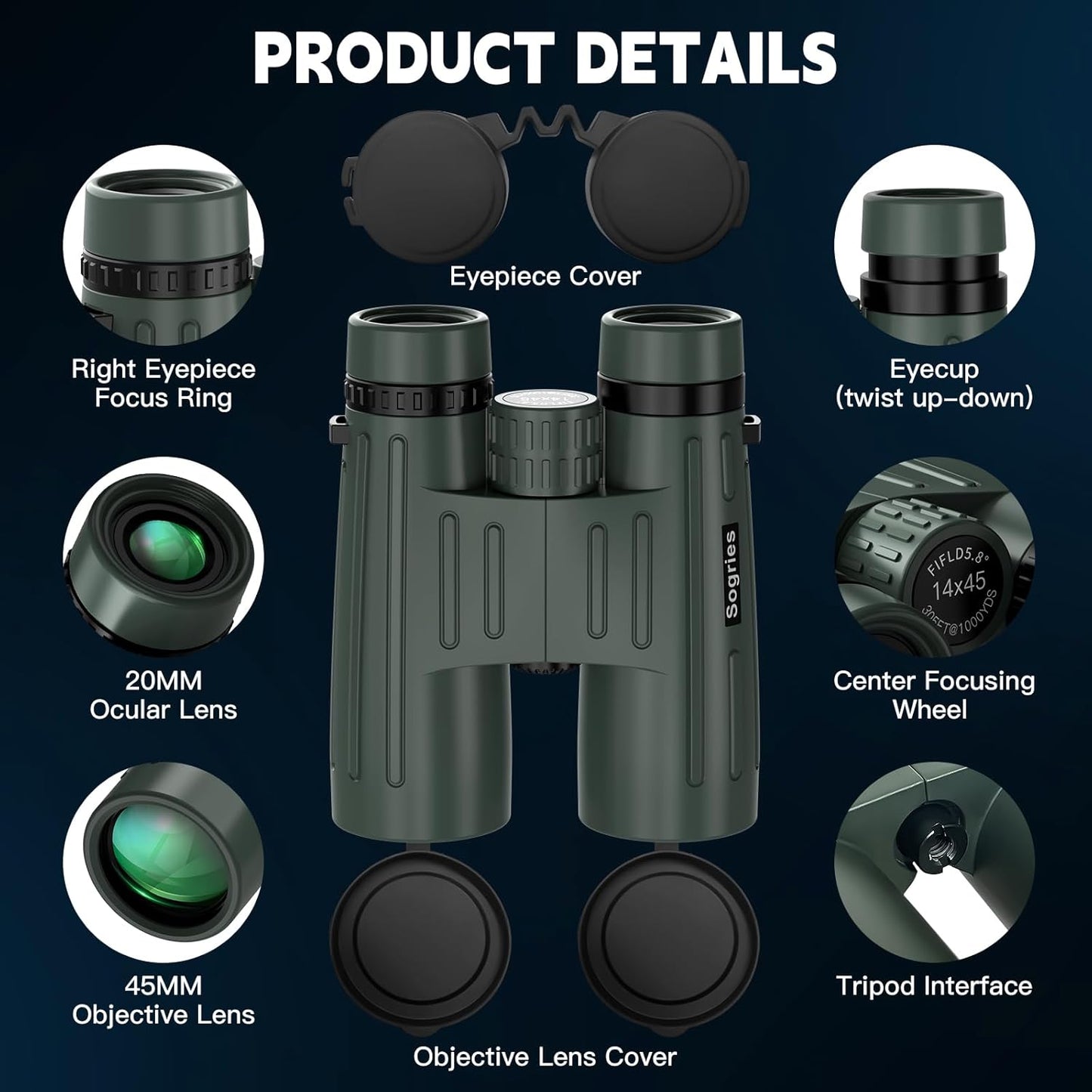 14x45 Binoculars for Adults High Powered-Binoculars for Hunting with C