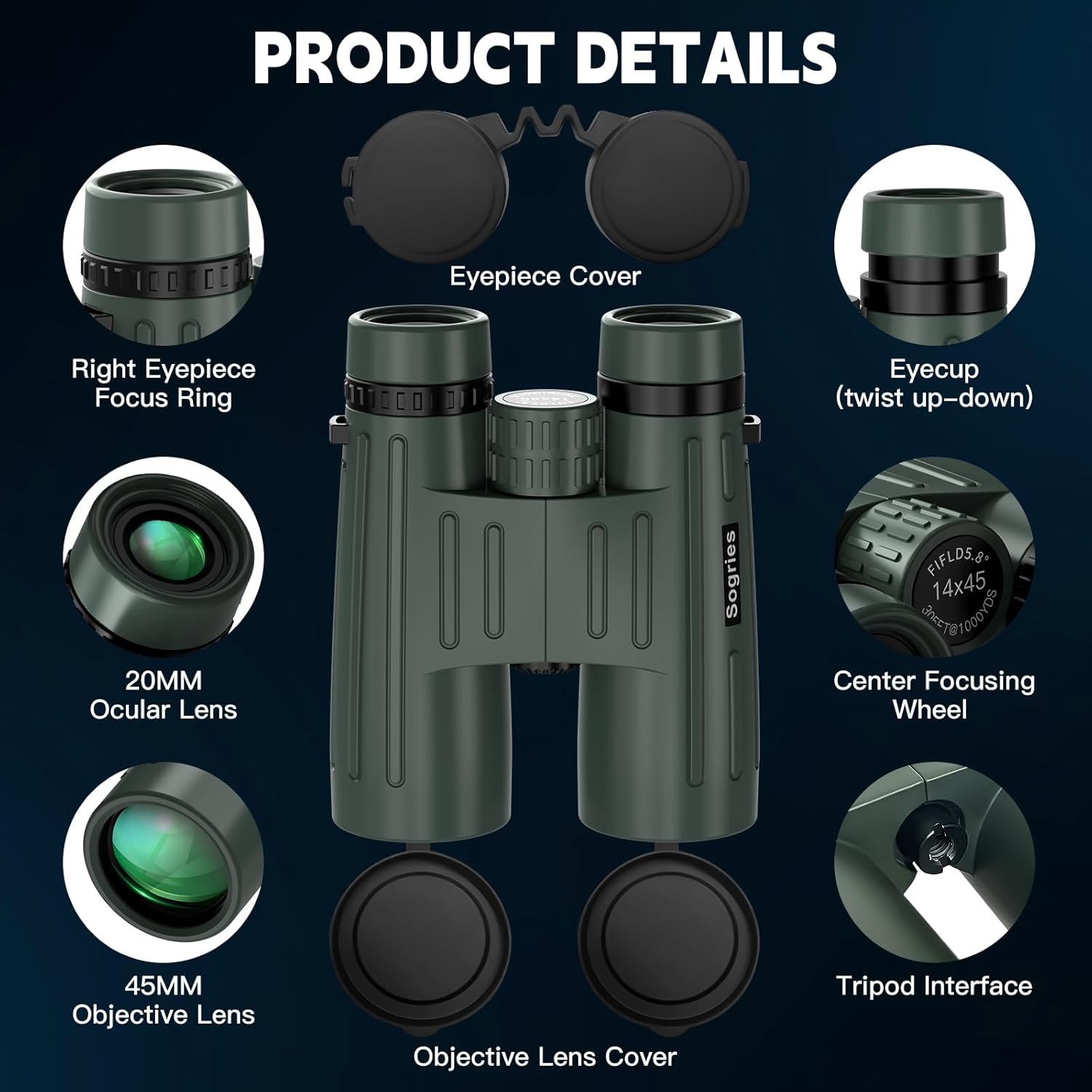 14x45 Binoculars for Adults High Powered-Binoculars for Hunting with C