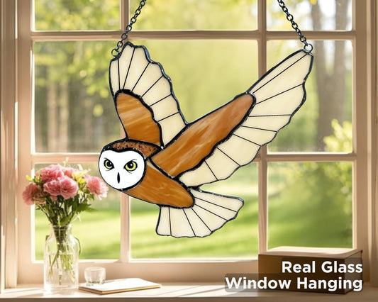 Halloween Owl Stained Glass Window Hanging for Women, Mom, Grandma - Handmade Real Glass Bird Suncatcher - Elegant Gifts Box Home Decor (H5.9xW6.3 inch)
