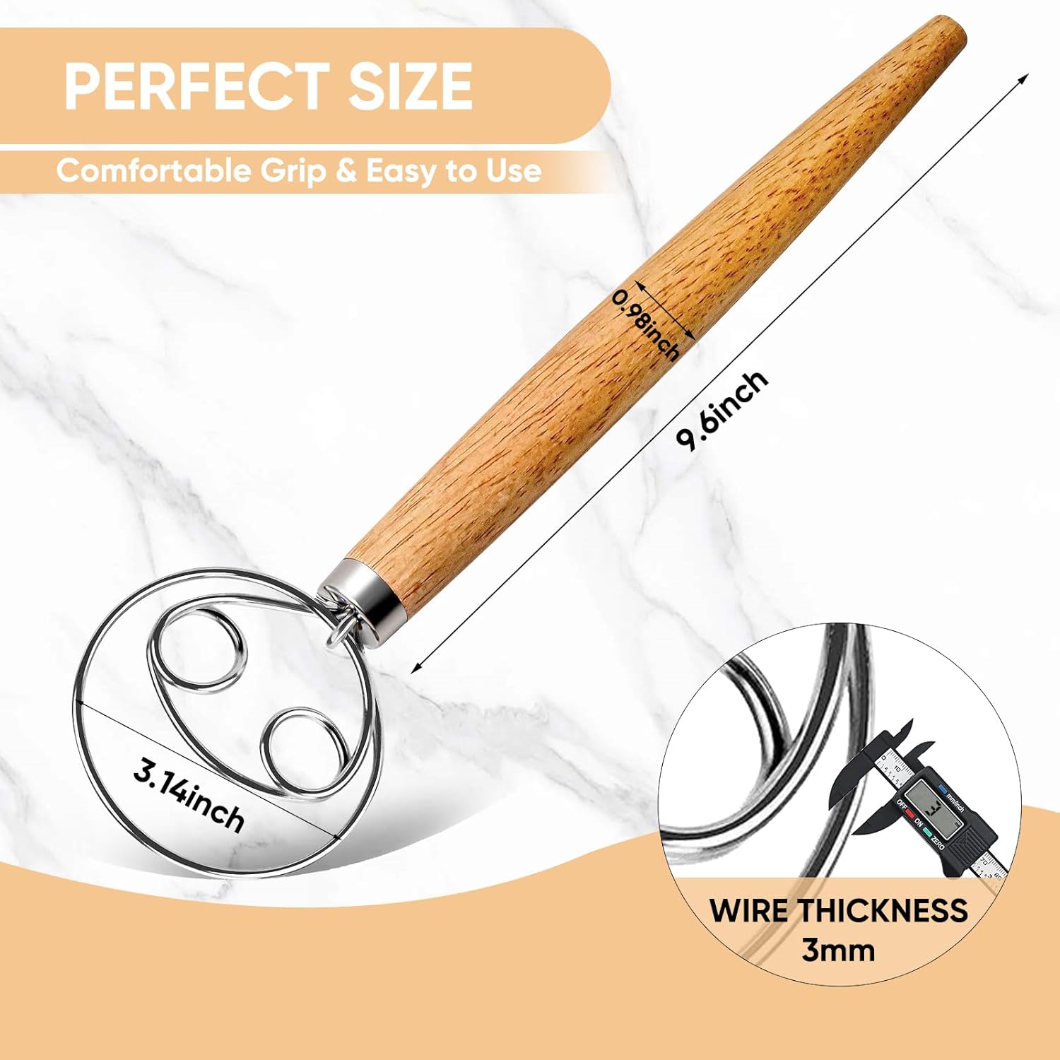 Maxjoy Danish Dough Whisk for Bread Sourdough Baking Mixing - Stainles