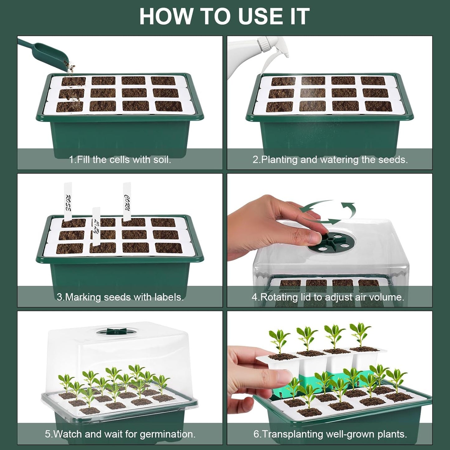 Sondiko Silicone Seed Starter Tray, 48-Cell Reusable Seed Starter Kit,