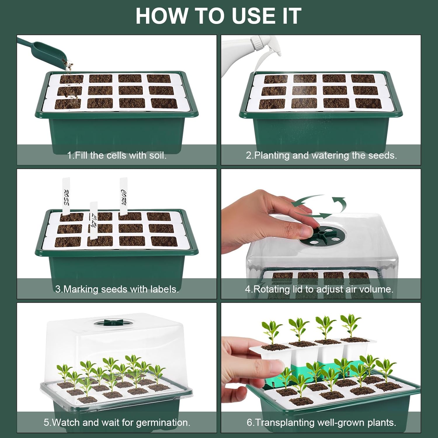 Sondiko Silicone Seed Starter Tray, 48-Cell Reusable Seed Starter Kit,