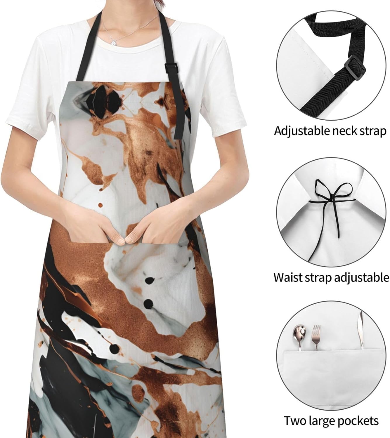 Marble Texture Copper Splatter print Waterproof apron with pocket adju