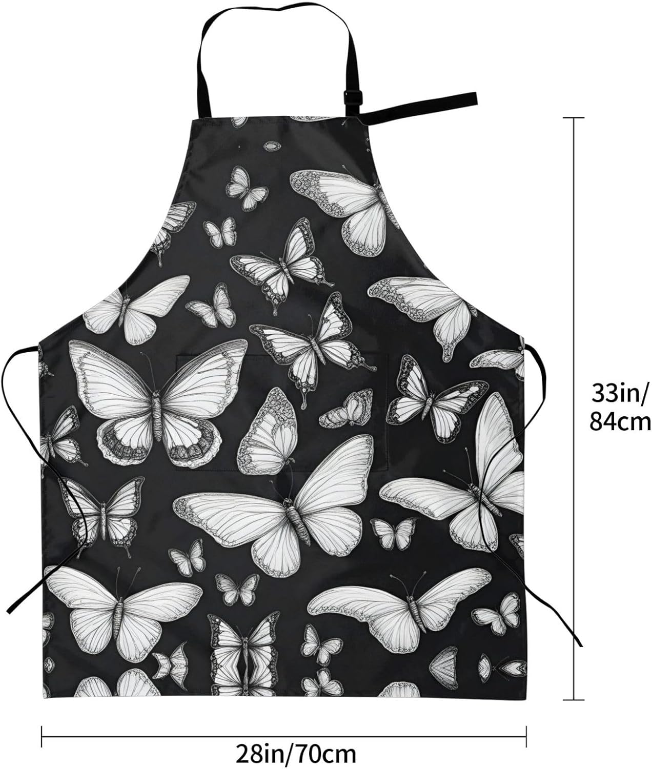 Hand drawn color butterfly 1 print Waterproof chef's apron with pocket