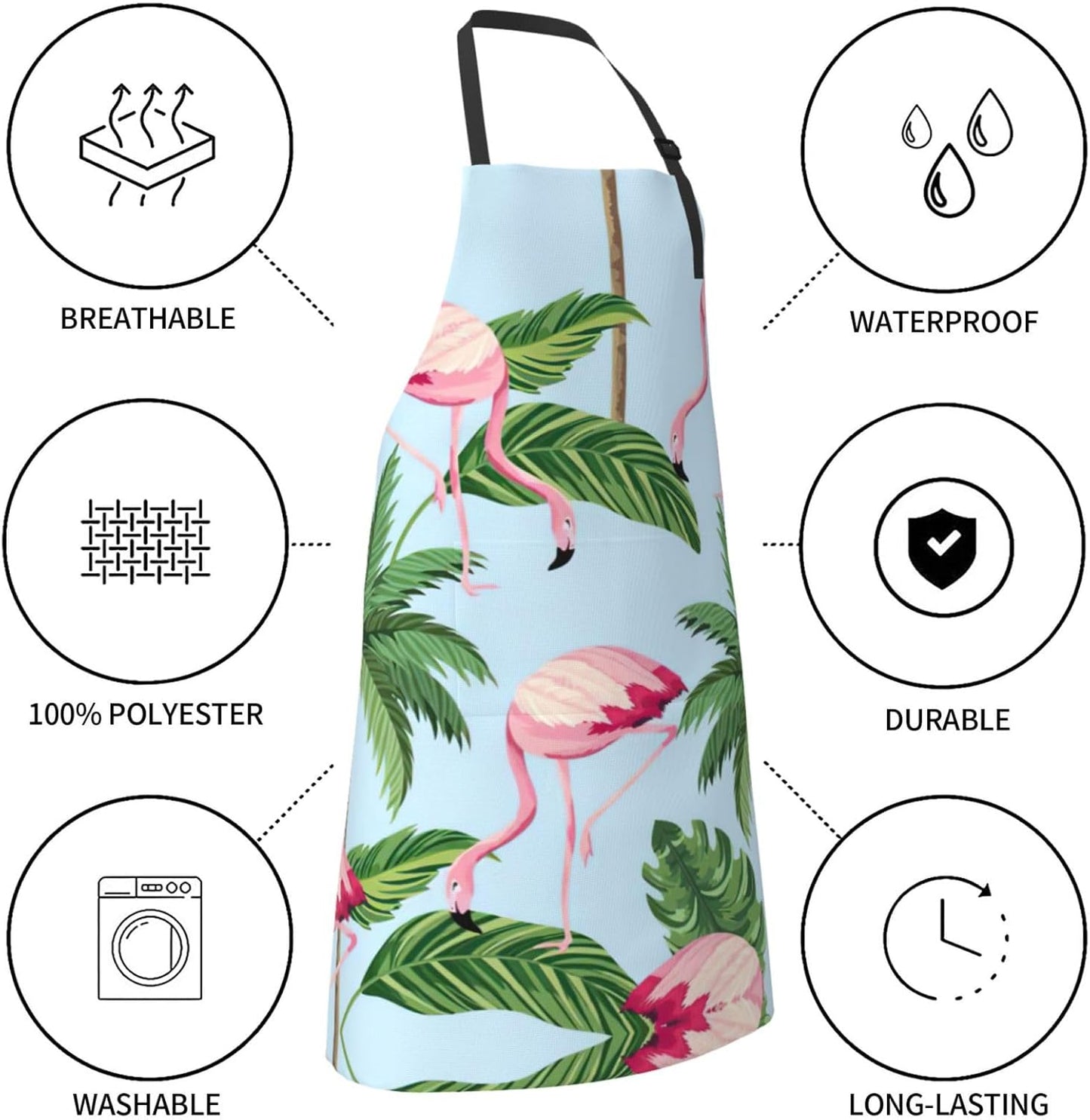 Tropical flamingos Print Laundry apron 28x33 In Waterproof Kitchen Apron with Pockets for Cooking Baking