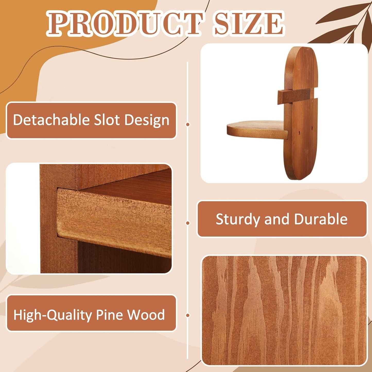 2 Pack Wooden Wall Mounted Plant Holder, Wall Hanging Plant Holders for Indoor Plants Flower Pot Hanging Shelves for Bedroom Living Room Porch Balcony Outdoor Decor