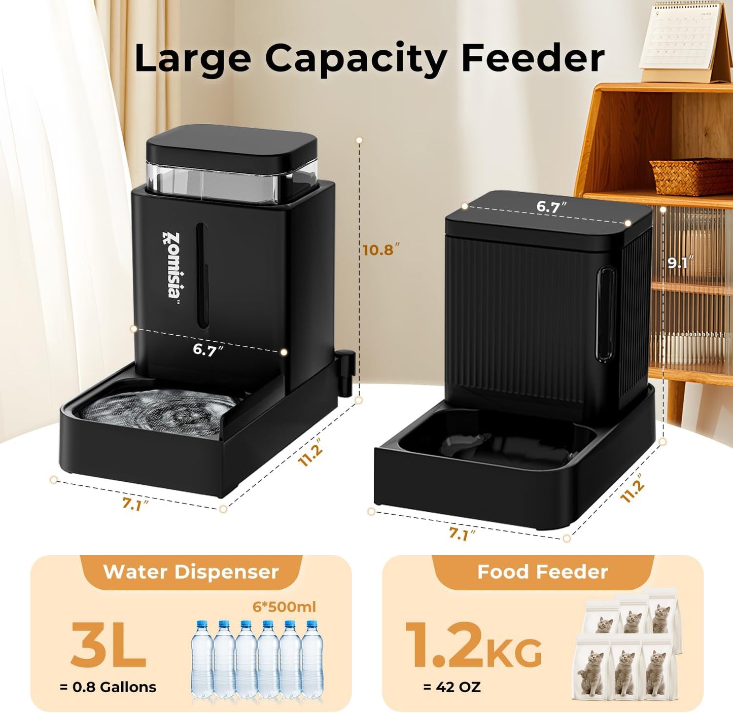 Automatic Cat Feeder and Water Dispenser Set, 2 in 1 Gravity Cat Food 