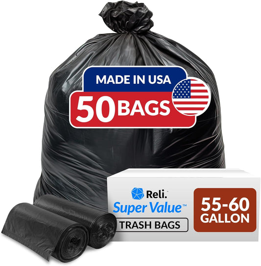 Reli. 55-60 Gallon Trash Bags Heavy Duty | 50 Bags | 50-60 Gallon | La