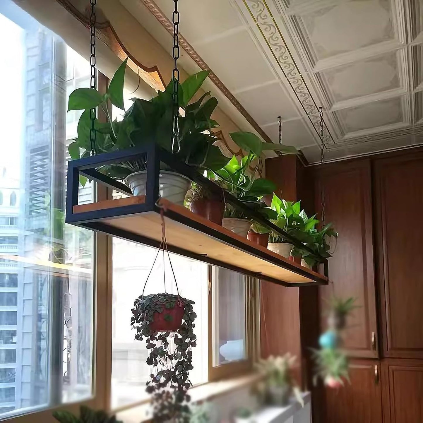 Adjustable Heavy Duty Ceiling Shelf for Plants & Pots – Floating Rack Stand for Home, Cafe, Flower Shop – 140cm Pot Holder for Indoor & Outdoor Use