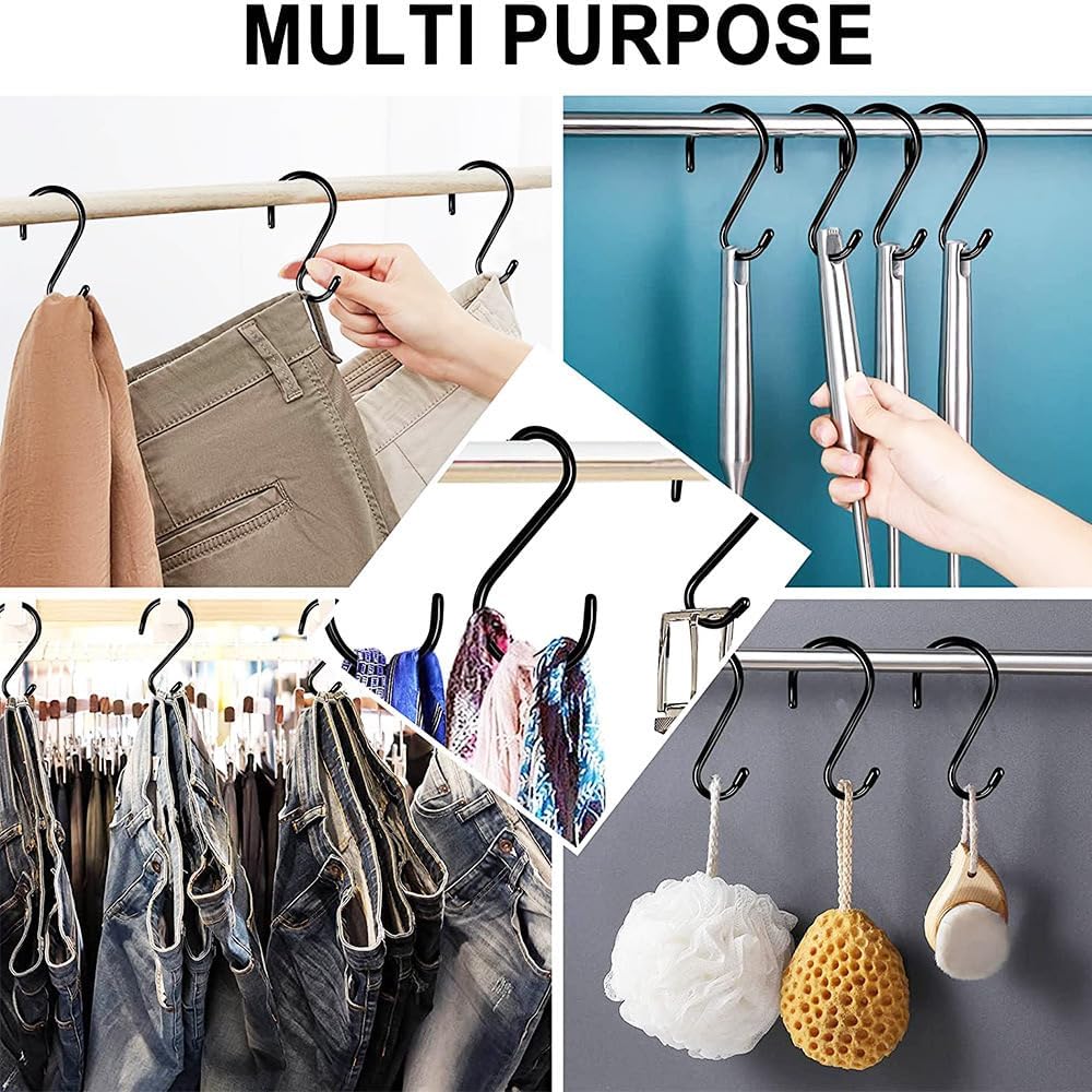 20 Pack 3 Inch Heavy Duty S Hooks, Black Rubber Coated S Hooks, Non Slip Sturdy Metal S Hook Hanger for Kitchen, Bathroom, Workshop, Office, Garden Tools, Plants, Clothes, Bags, Cups, Pans, Towel