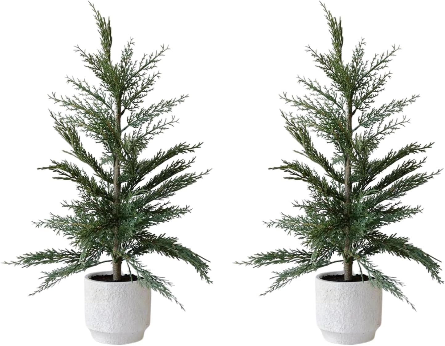 CG Hunter Holiday Collection, Set-of-2 Faux Evergreen Cedar Trees, Premium Artificial Indoor & Outdoor Cedar Tree Stands 24" Tall in Creme Pot–Perfect Christmas Decoration
