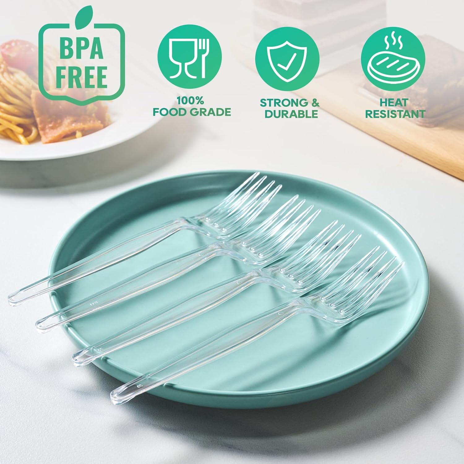 FOCUSLINE 360 Count Clear Plastic Forks Heavy Duty, Solid and Durable 