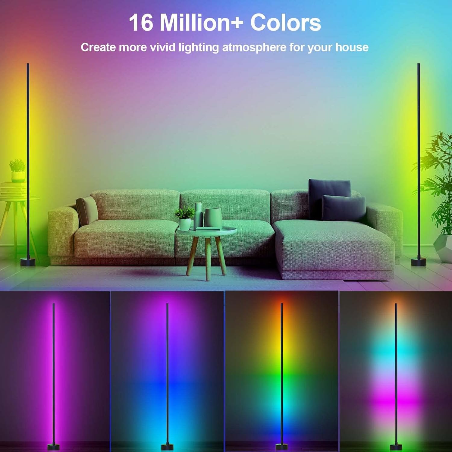 Corner Floor Lamp - Smart RGB LED Corner Lamp with App and Remote Cont