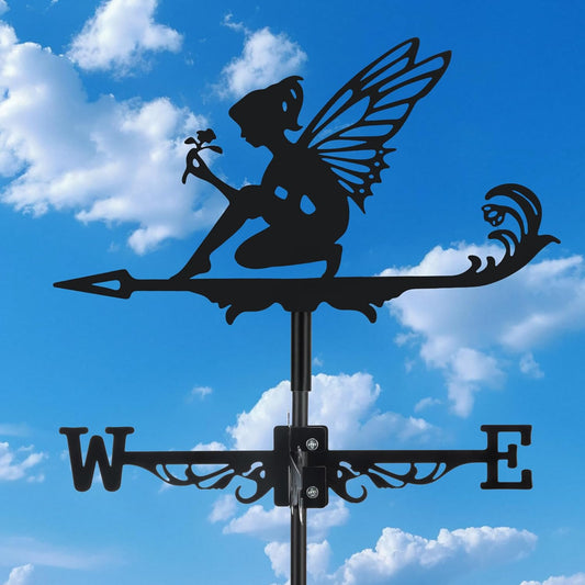Fairy and Flower Weather Vane, Black Metal Weathervane Roof Mount, Win