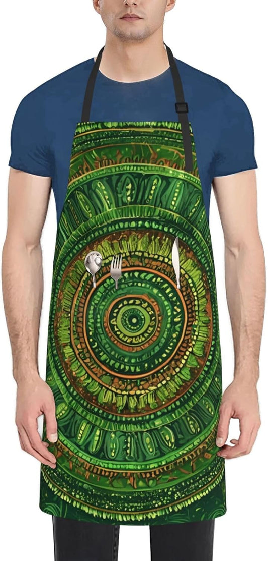 YANYU Green spot Print 28x33 In Kitchen Apron Stylish Chef Apron with Pockets for Cooking Baking Painting