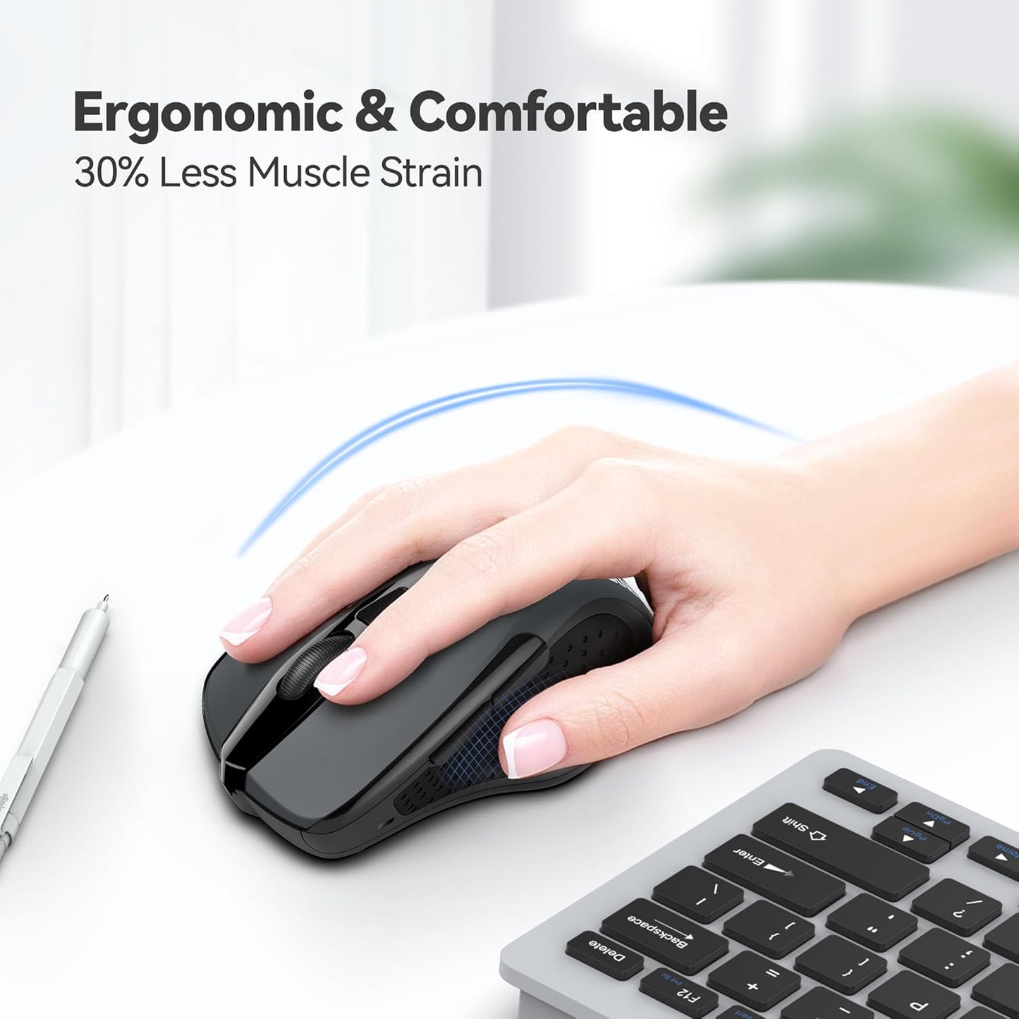 TECKNET Wireless Mouse, 2.4G Ergonomic Optical Mouse, Computer Mouse f