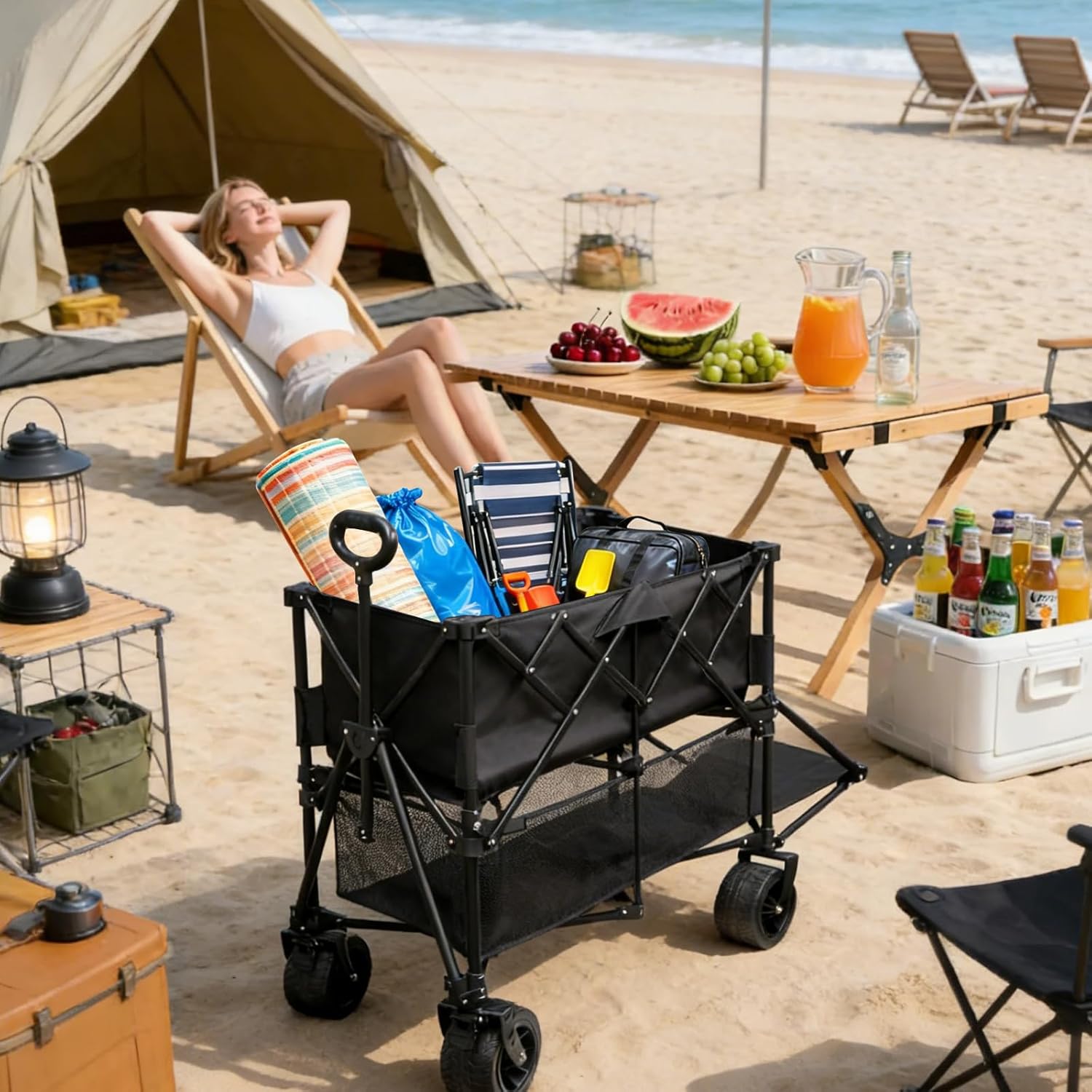 400L Large Capacity Double Decker Wagon Collapsible Wagon with Tailgat