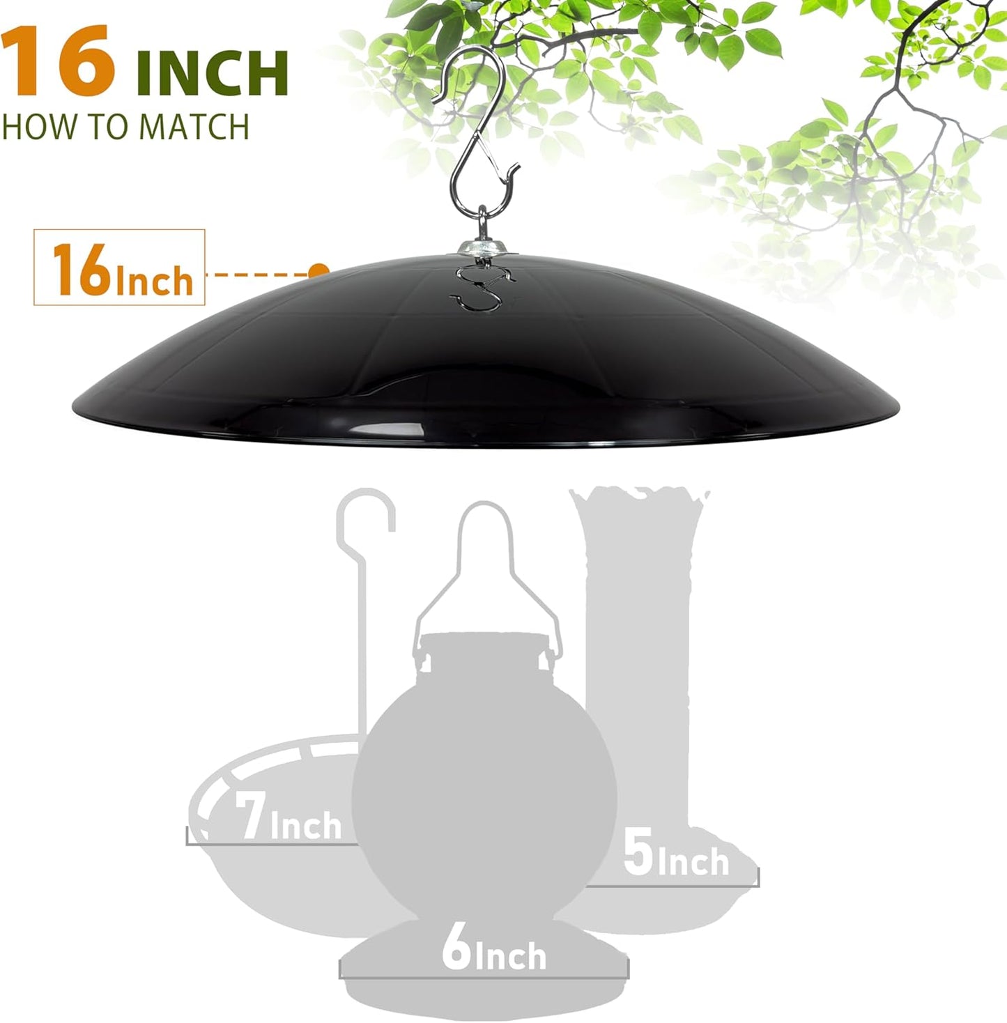16-Inch Widened Bird Feeder Cover,Hummingbird Feeder Rain Guard,Squirrel Baffle for Bird Feeders,Squirrel-Proof for Outside Tree Trunk or Eave,Funny Gift for Men(Black), 2 Pack