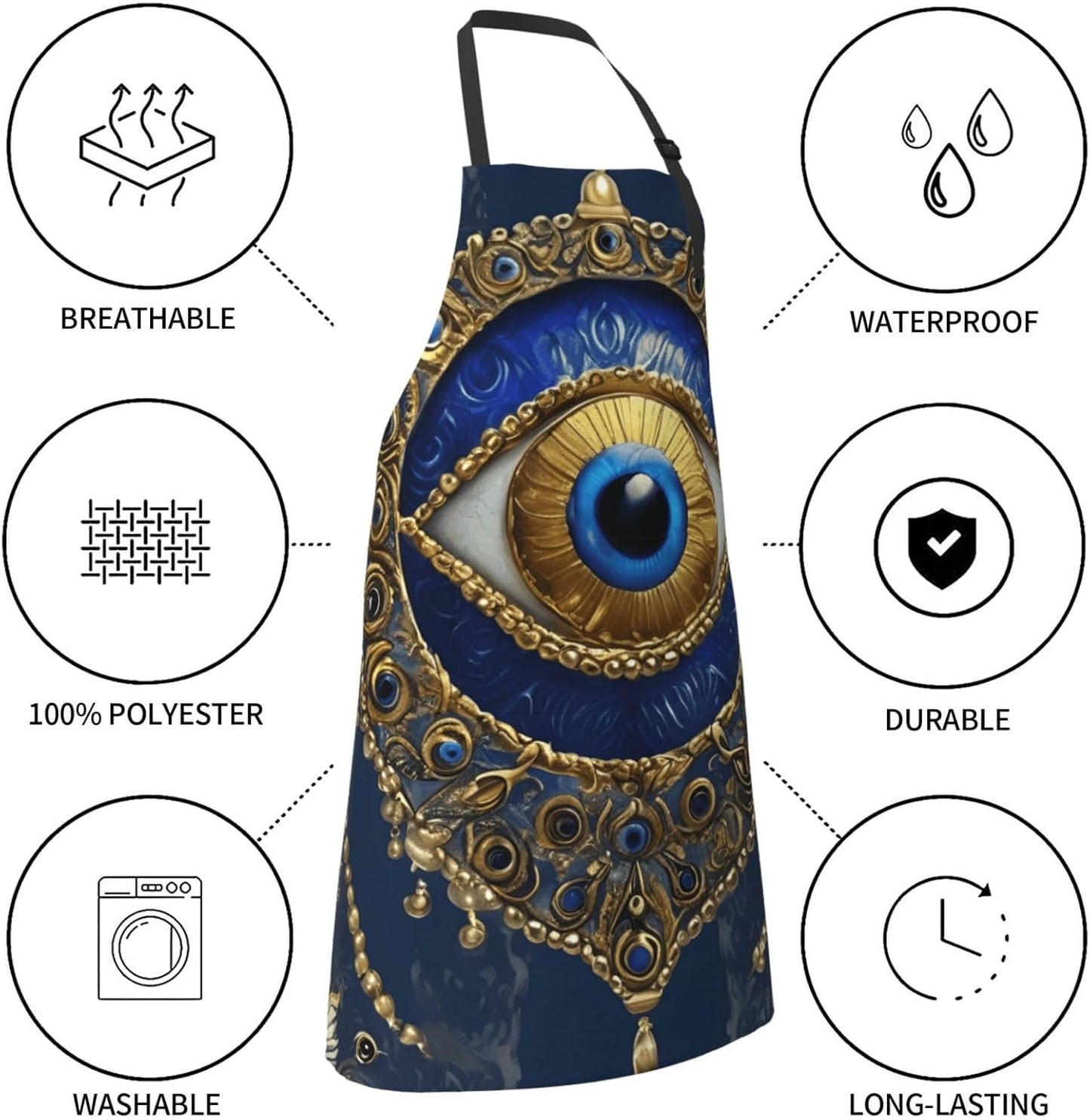 YANYU Evil eye Print 28x33 In Kitchen Apron Stylish Chef Apron with Pockets for Cooking Baking Painting