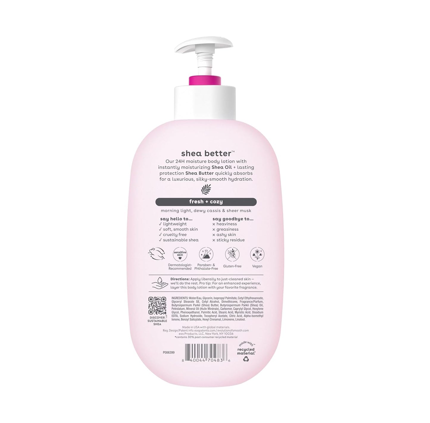 eos Shea Better Body Lotion, Fresh & Cozy, 24-Hour Moisture Skin Care,