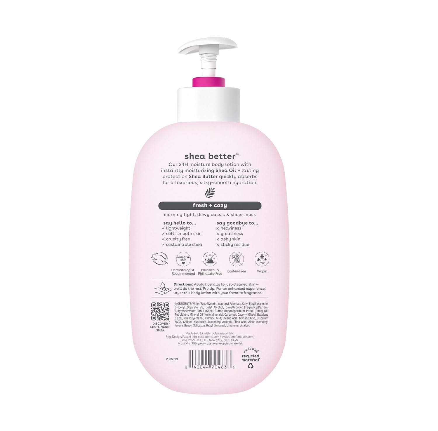 eos Shea Better Body Lotion, Fresh & Cozy, 24-Hour Moisture Skin Care,